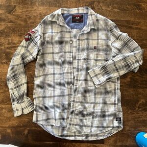 Men's Black and White Plaid Spykar YnR Button Down Shirt